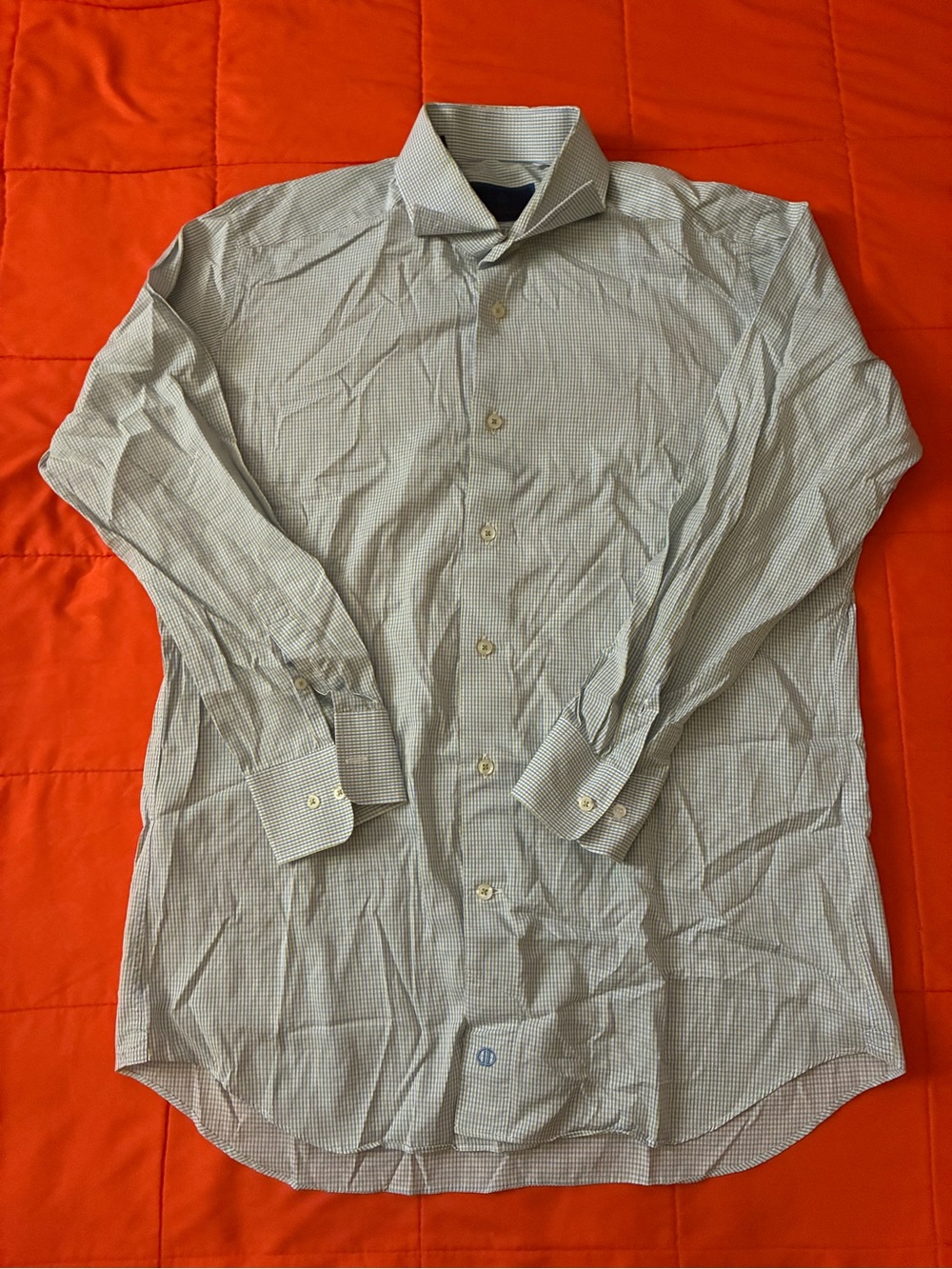 David Donahue Dress Shirt Mens 16.5 32/33 Geometric Trim Fit Long Sleeves